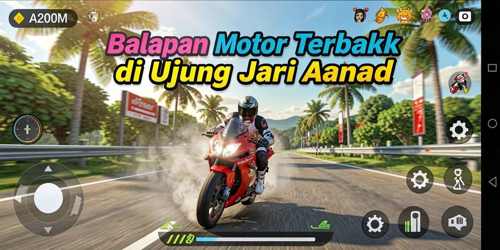 Tampilan gameplay mendebarkan dalam A200M yang penuh aksi balap motor.