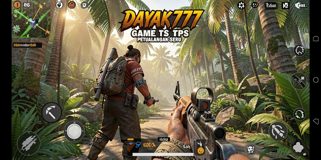 Screenshot utama DAYAK777 menampilkan aksi gameplay TPS yang mendebarkan.