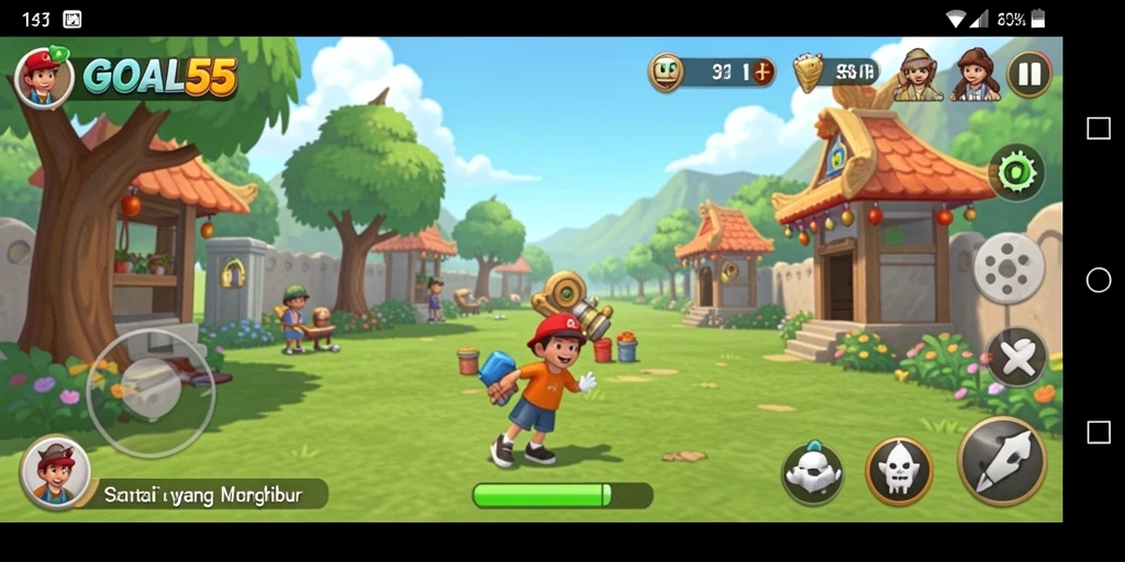 Tampilan gameplay GOAL55 yang ceria dan menghibur.