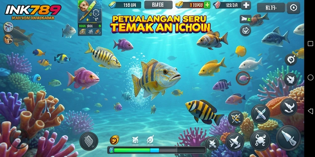 Screenshot gameplay INK789 dengan suasana Tembak Ikan yang menegangkan.