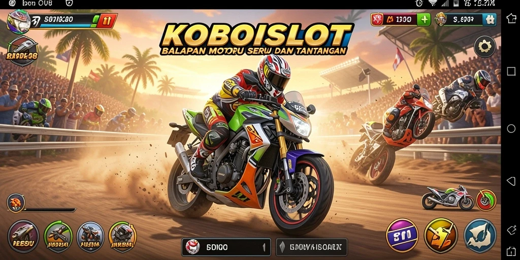 Screenshot KOBOISLOT menampilkan aksi balapan motor yang mendebarkan.