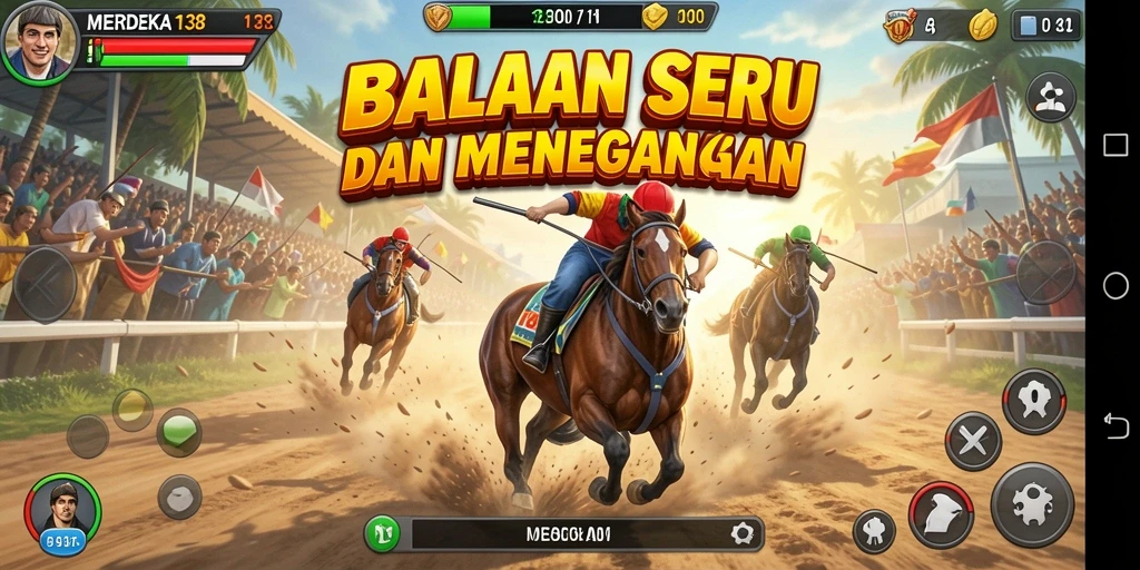 Tampilan gameplay balapan yang mendebarkan di MERDEKA138.