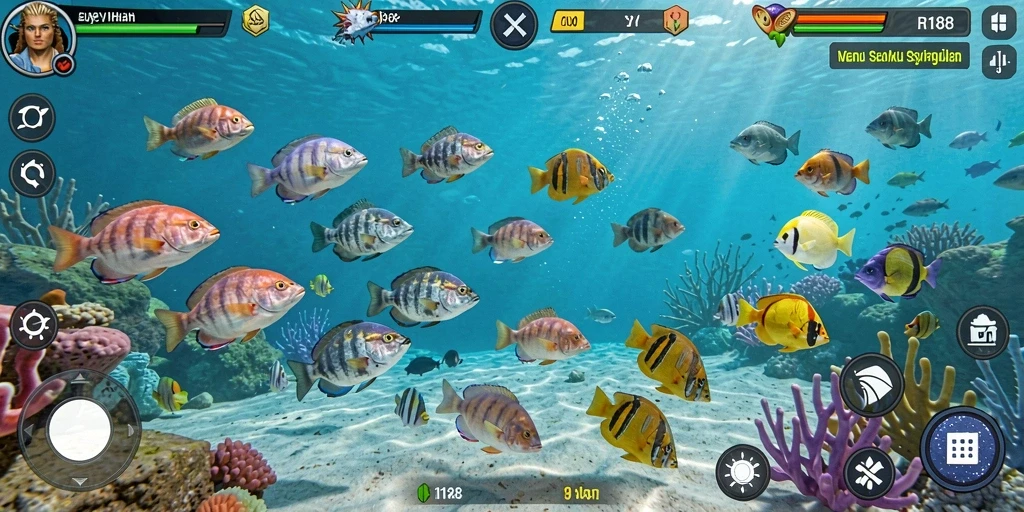 Screenshot gameplay RI188 menampilkan aksi menembak ikan yang seru dan penuh warna.