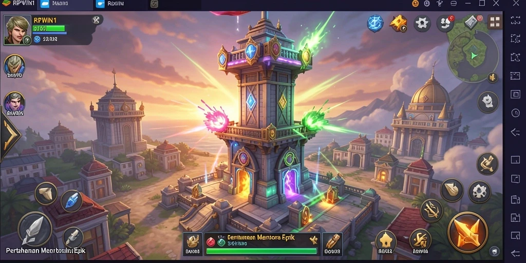 Tangkapan layar menampilkan pertempuran intens dalam RPWIN1 Tower Defense.