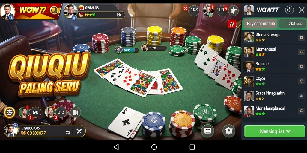 Screenshot gameplay WOW77 yang menampilkan permainan QiuQiu yang seru.